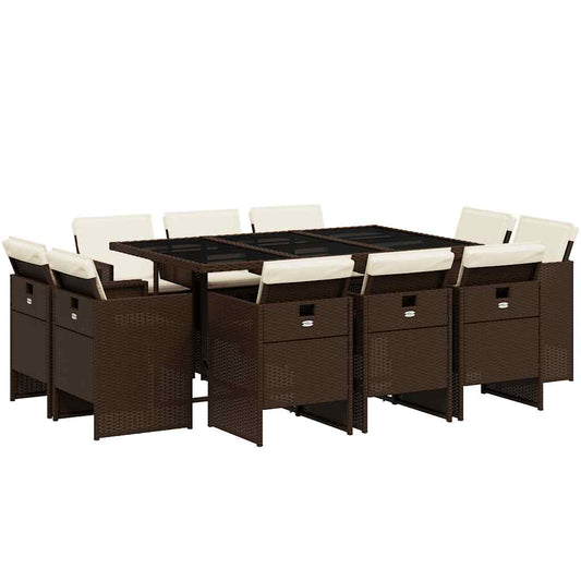 vidaXL Σετ Τραπεζαρίας Κήπου 11 τεμ. Καφέ Συνθετικό Ρατάν με Μαξιλάρια