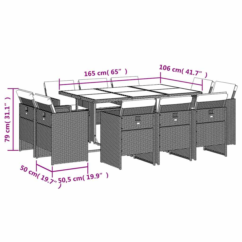 vidaXL Σετ Τραπεζαρίας Κήπου 11 τεμ Μαύρο από Συνθ. Ρατάν με Μαξιλάρια