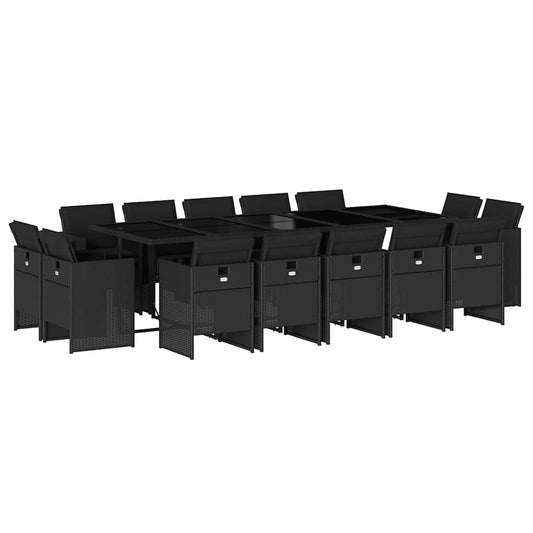 vidaXL Σετ Τραπεζαρίας Κήπου 15 τεμ Μαύρο από Συνθ. Ρατάν με Μαξιλάρια