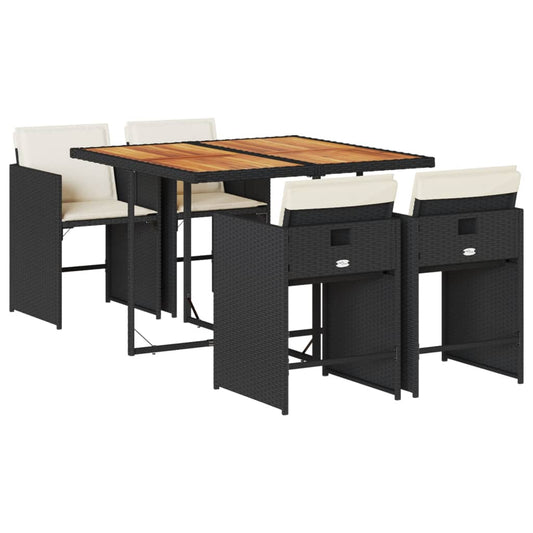 vidaXL Σετ Τραπεζαρίας Κήπου 5 Τεμαχίων Μαύρο Συνθ. Ρατάν με Μαξιλάρια