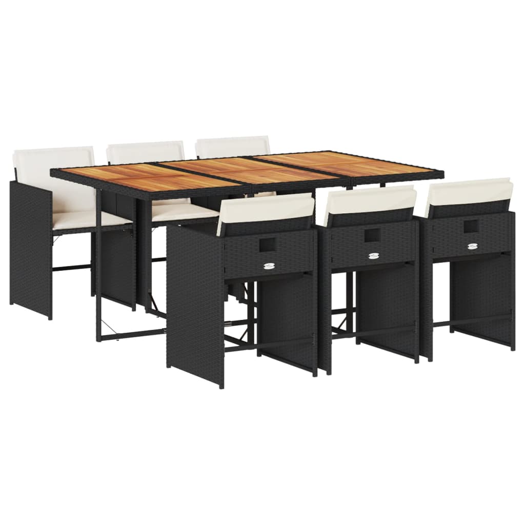 vidaXL Σετ Τραπεζαρίας Κήπου 7 Τεμ. Μαύρο Συνθετικό Ρατάν με Μαξιλάρια