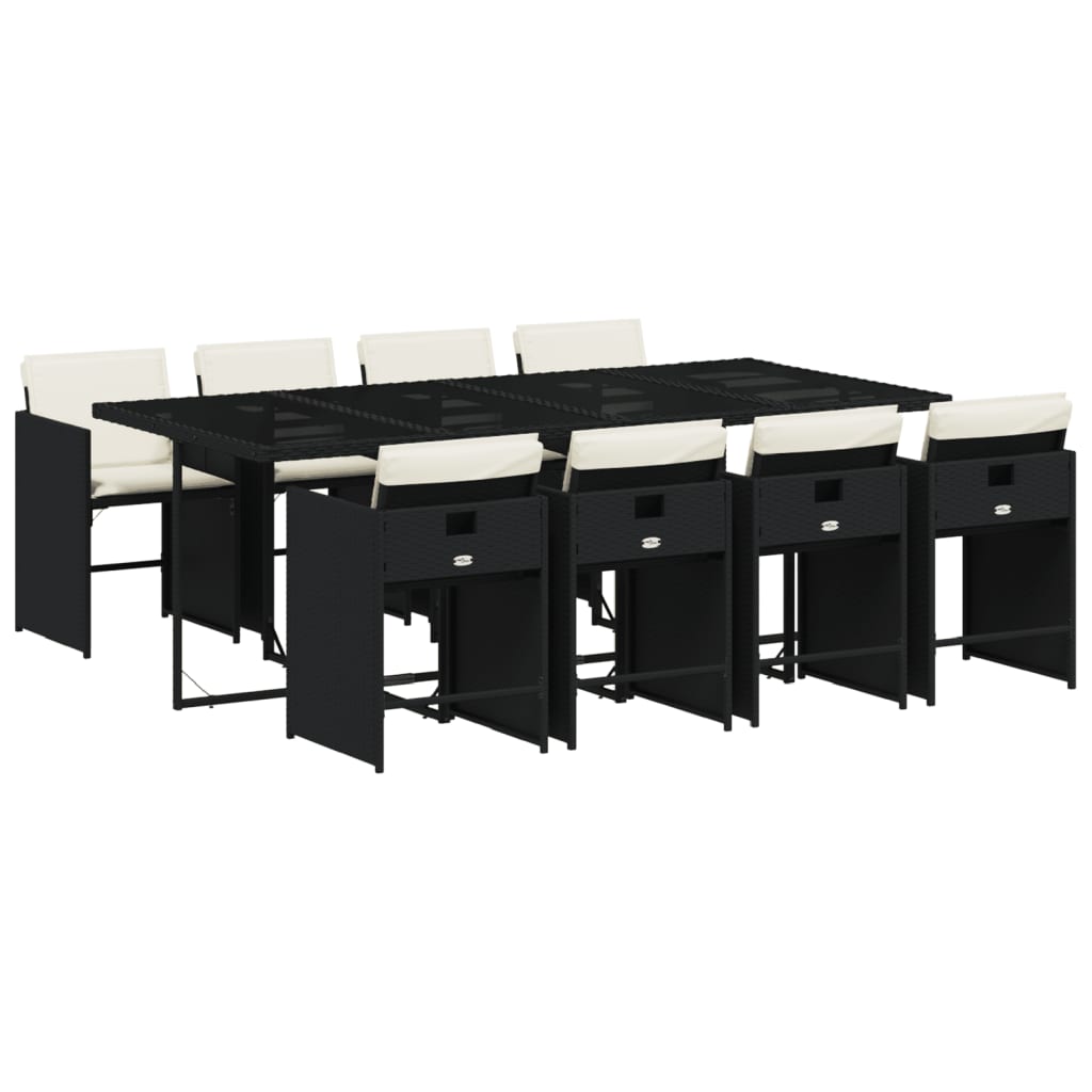 vidaXL Σετ Τραπεζαρίας Κήπου 9 τεμ Μαύρο από Συνθ. Ρατάν με Μαξιλάρια