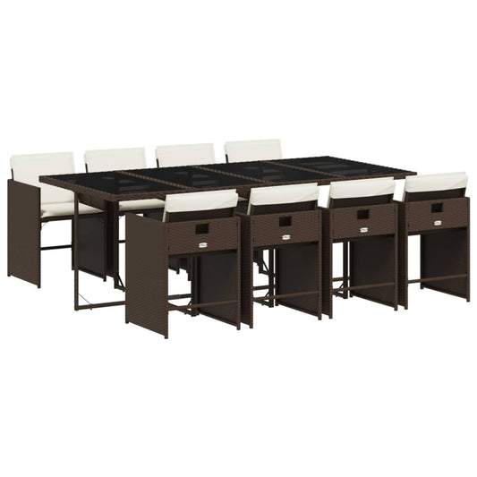 vidaXL Σετ Τραπεζαρίας Κήπου 9 τεμ. Καφέ Συνθετικό Ρατάν με Μαξιλάρια