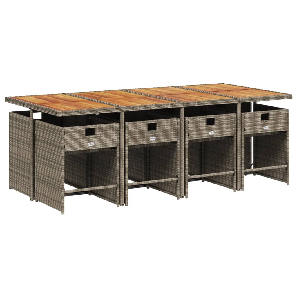 vidaXL Σετ Τραπεζαρίας Κήπου 9 τεμ. Γκρι Συνθ. Ρατάν με Μαξιλάρια