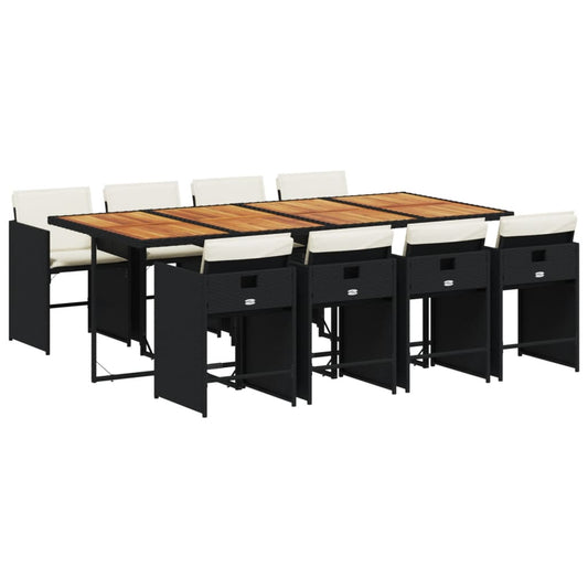 vidaXL Σετ Τραπεζαρίας Κήπου 9 τεμ Μαύρο από Συνθ. Ρατάν με Μαξιλάρια