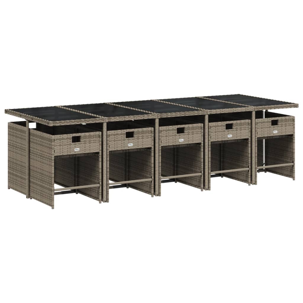 vidaXL Σετ Τραπεζαρίας Κήπου 11 Τεμαχίων Γκρι Συνθ. Ρατάν με Μαξιλάρια