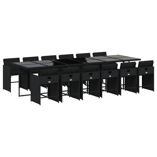 vidaXL Σετ Τραπεζαρίας Κήπου 13τεμ. Μαύρο από Συνθ. Ρατάν με Μαξιλάρια
