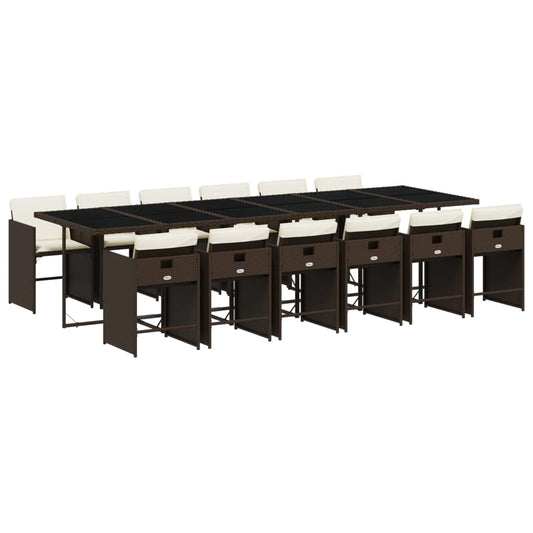 vidaXL Σετ Τραπεζαρίας Κήπου 13 τεμ. Καφέ από Συνθ. Ρατάν με Μαξιλάρια