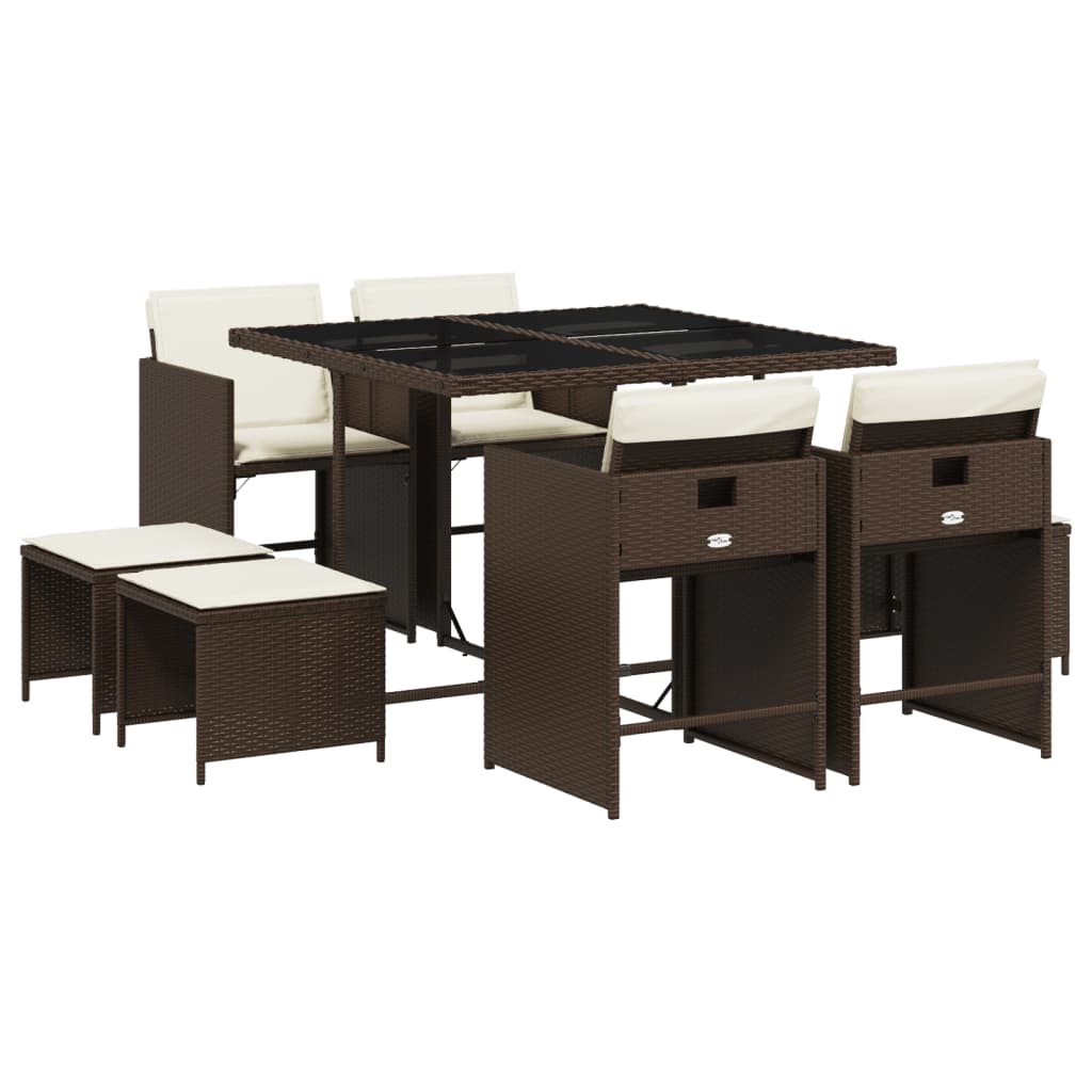 vidaXL Σετ Τραπεζαρίας Κήπου 9 τεμ. Καφέ Συνθετικό Ρατάν με Μαξιλάρια