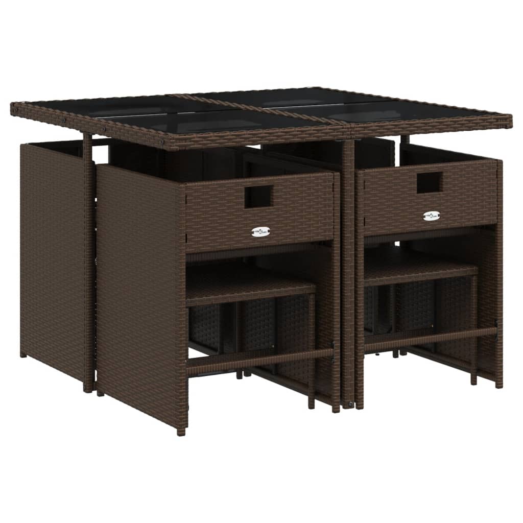 vidaXL Σετ Τραπεζαρίας Κήπου 9 τεμ. Καφέ Συνθετικό Ρατάν με Μαξιλάρια