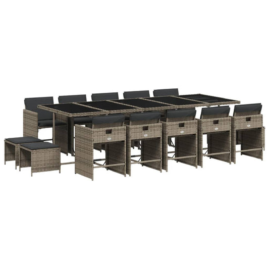 vidaXL Σετ Τραπεζαρίας Κήπου 15 τεμ. Γκρι Συνθετικό Ρατάν με Μαξιλάρια