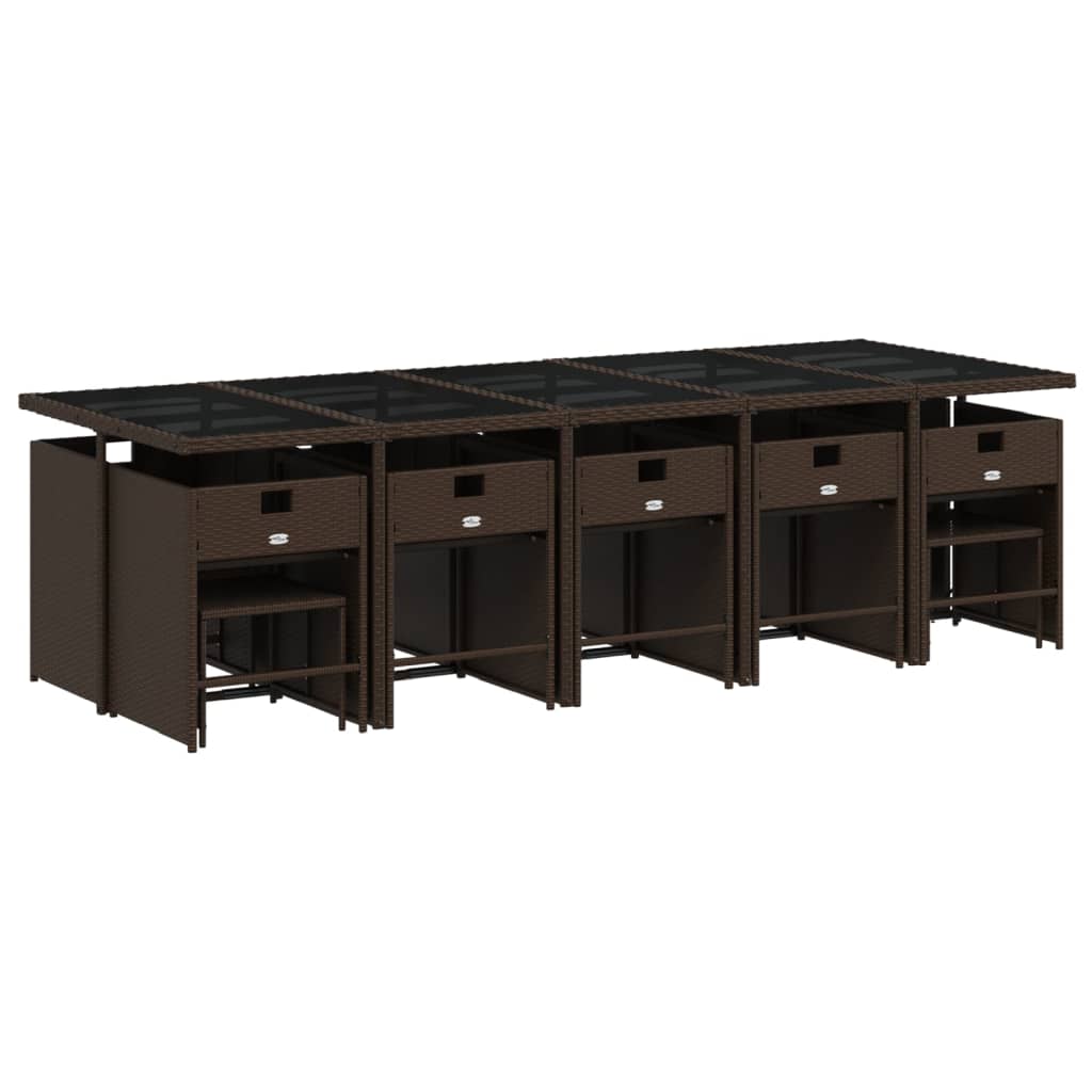 vidaXL Σετ Τραπεζαρίας Κήπου 15 τεμ Καφέ από Συνθ. Ρατάν με Μαξιλάρια