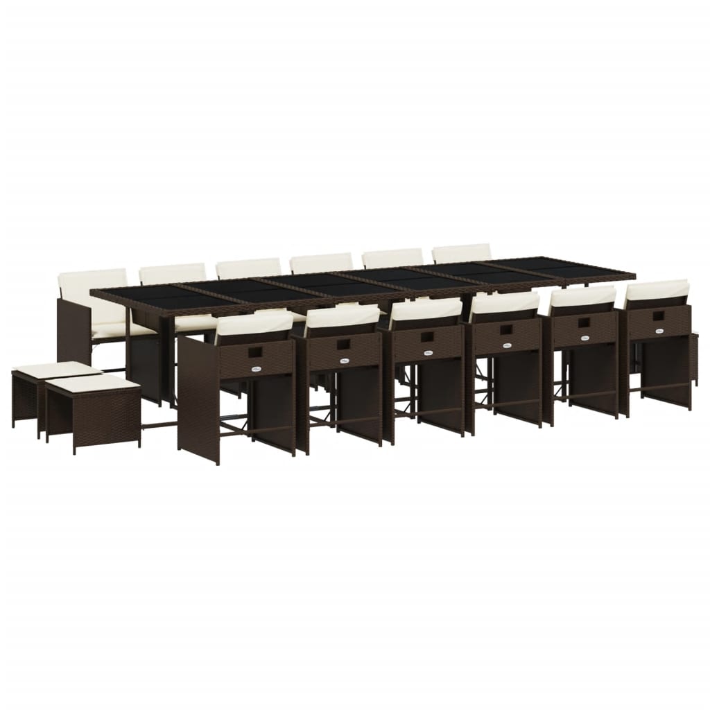 vidaXL Σετ Τραπεζαρίας Κήπου 17 τεμ Καφέ από Συνθ. Ρατάν με Μαξιλάρια