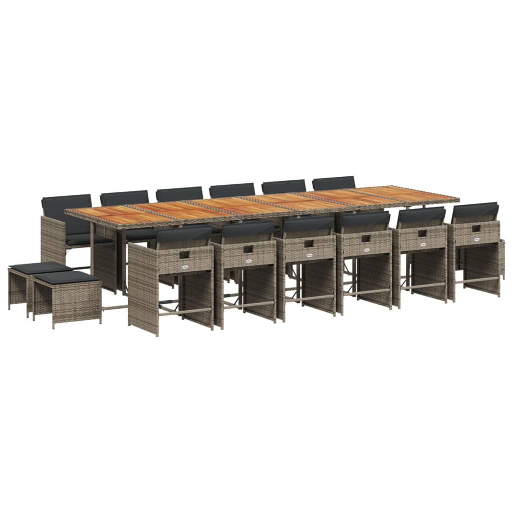 vidaXL Σετ Τραπεζαρίας Κήπου 17 τεμ. Γκρι από Συνθ. Ρατάν με Μαξιλάρια