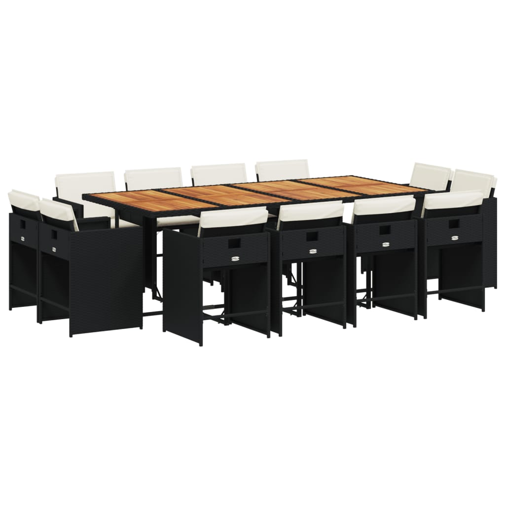 vidaXL Σετ Τραπεζαρίας Κήπου 13τεμ. Μαύρο από Συνθ. Ρατάν με Μαξιλάρια