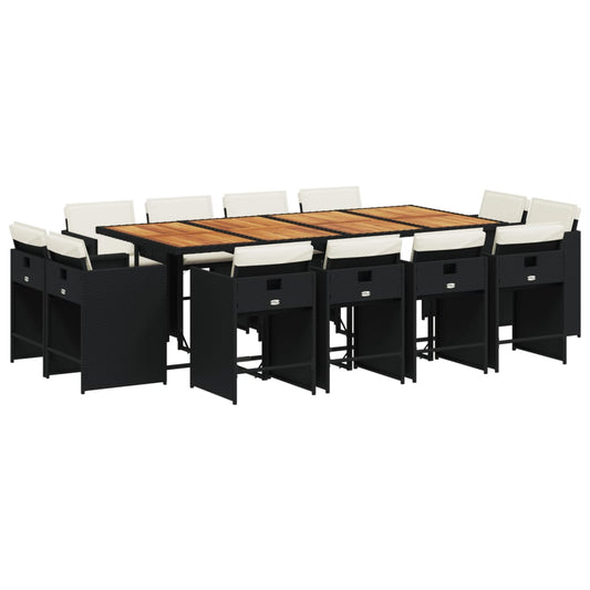 vidaXL Σετ Τραπεζαρίας Κήπου 13τεμ. Μαύρο από Συνθ. Ρατάν με Μαξιλάρια