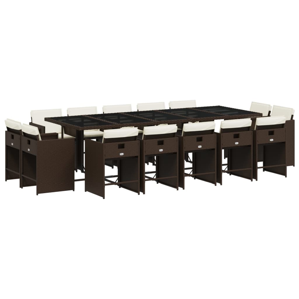 vidaXL Σετ Τραπεζαρίας Κήπου 15 τεμ Καφέ από Συνθ. Ρατάν με Μαξιλάρια