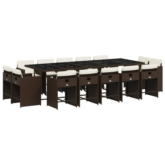 vidaXL Σετ Τραπεζαρίας Κήπου 15 τεμ Καφέ από Συνθ. Ρατάν με Μαξιλάρια