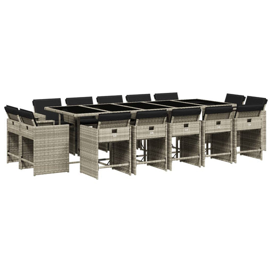 vidaXL Σετ Τραπεζαρίας Κήπου 15 τεμ. Αν. Γκρι Συνθ. Ρατάν με Μαξιλάρια