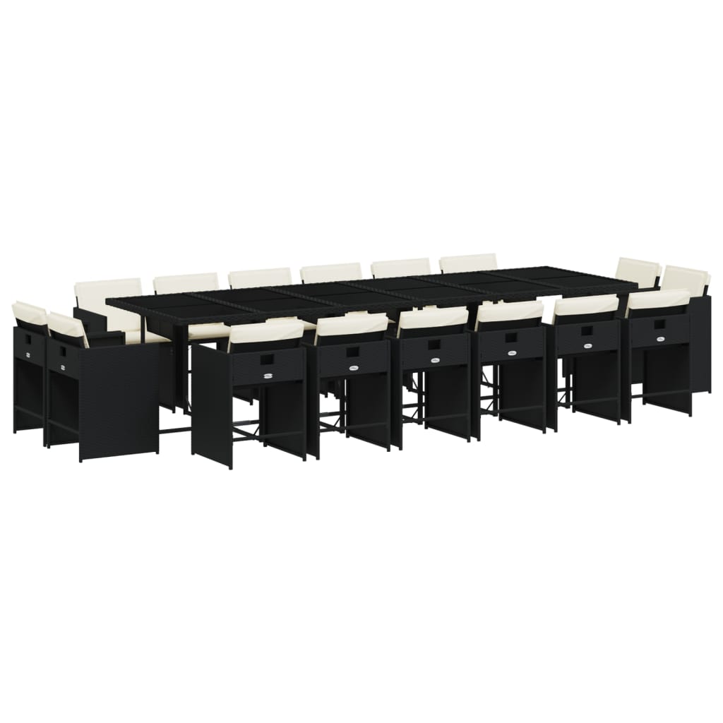 vidaXL Σετ Τραπεζαρίας Κήπου 17 τεμ Μαύρο από Συνθ. Ρατάν με Μαξιλάρια