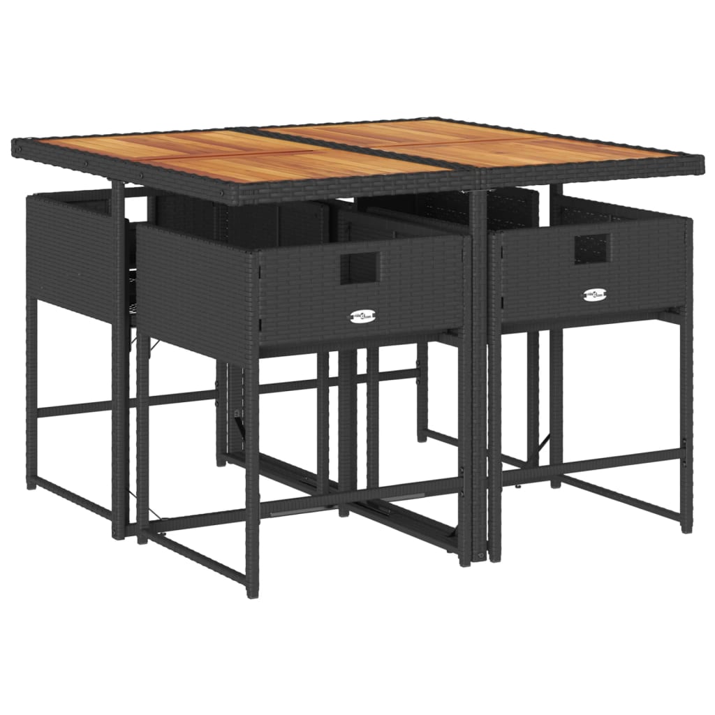 vidaXL Σετ Τραπεζαρίας Κήπου 5 Τεμαχίων Μαύρο Συνθ. Ρατάν με Μαξιλάρια