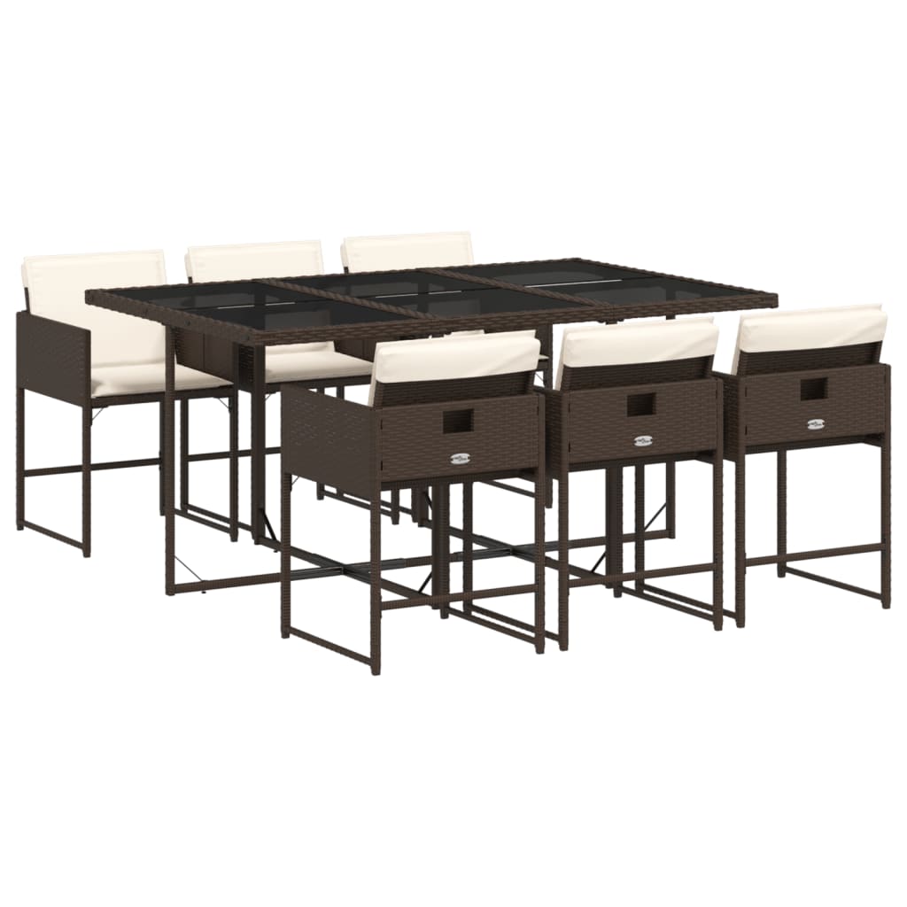 vidaXL Σετ Τραπεζαρίας Κήπου 7 τεμ. Καφέ Συνθετικό Ρατάν με Μαξιλάρια