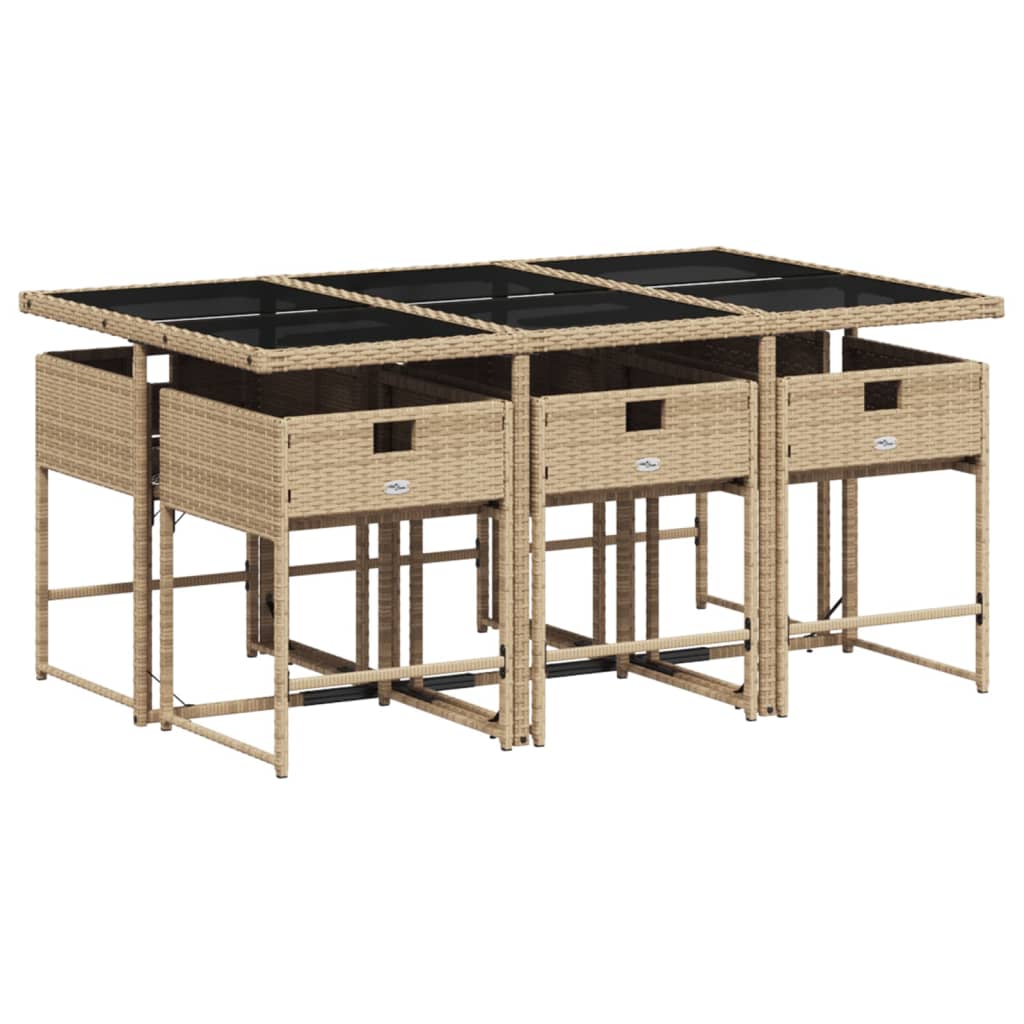 vidaXL Σετ Τραπεζαρίας Κήπου 7 τεμ. Μπεζ Συνθετικό Ρατάν με Μαξιλάρια