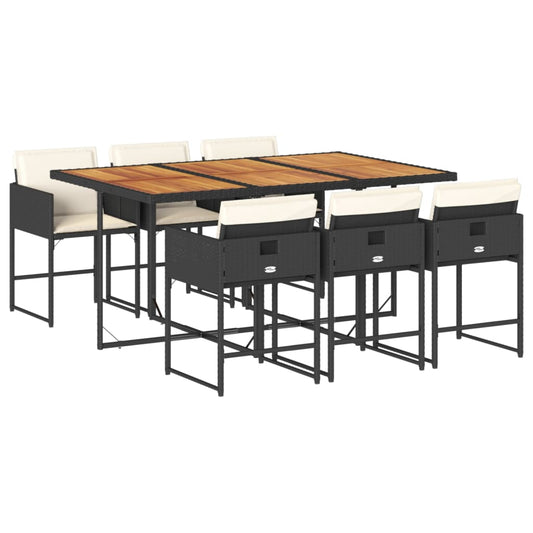 vidaXL Σετ Τραπεζαρίας Κήπου 7 Τεμ. Μαύρο Συνθετικό Ρατάν με Μαξιλάρια