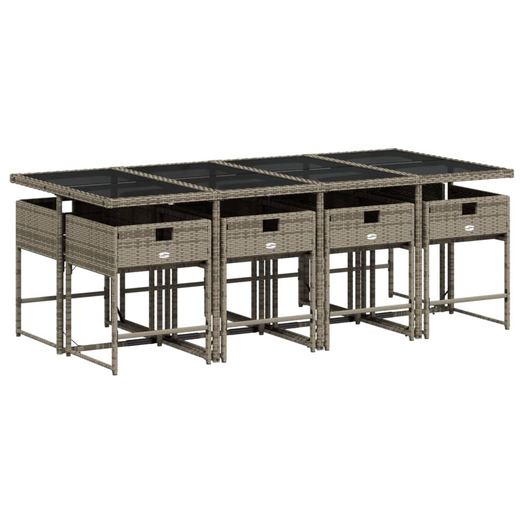 vidaXL Σετ Τραπεζαρίας Κήπου 9 τεμ. Γκρι Συνθ. Ρατάν με Μαξιλάρια