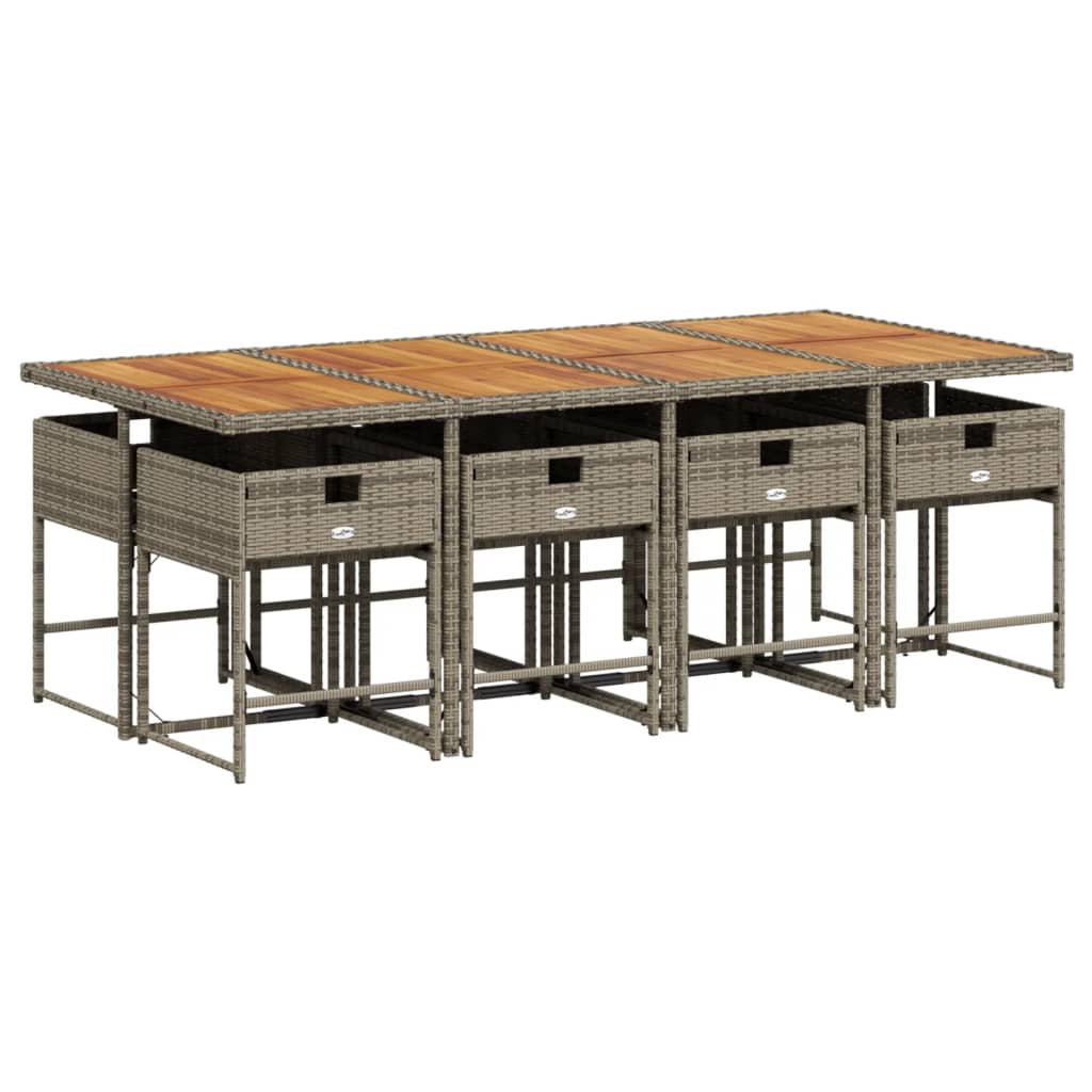 vidaXL Σετ Τραπεζαρίας Κήπου 9 τεμ. Γκρι Συνθ. Ρατάν με Μαξιλάρια