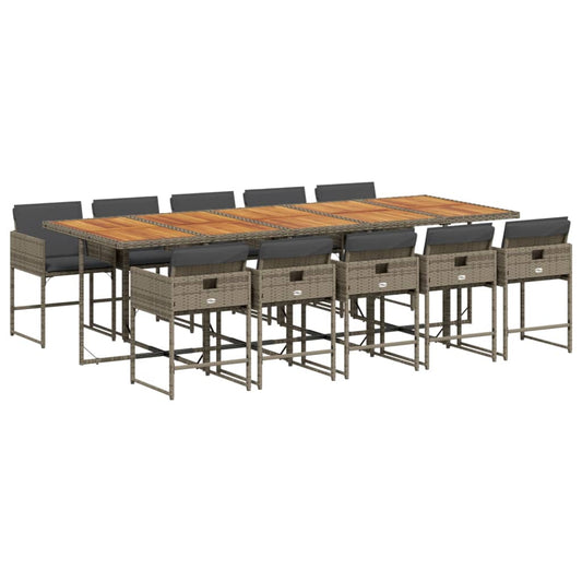 vidaXL Σετ Τραπεζαρίας Κήπου 11 Τεμαχίων Γκρι Συνθ. Ρατάν με Μαξιλάρια