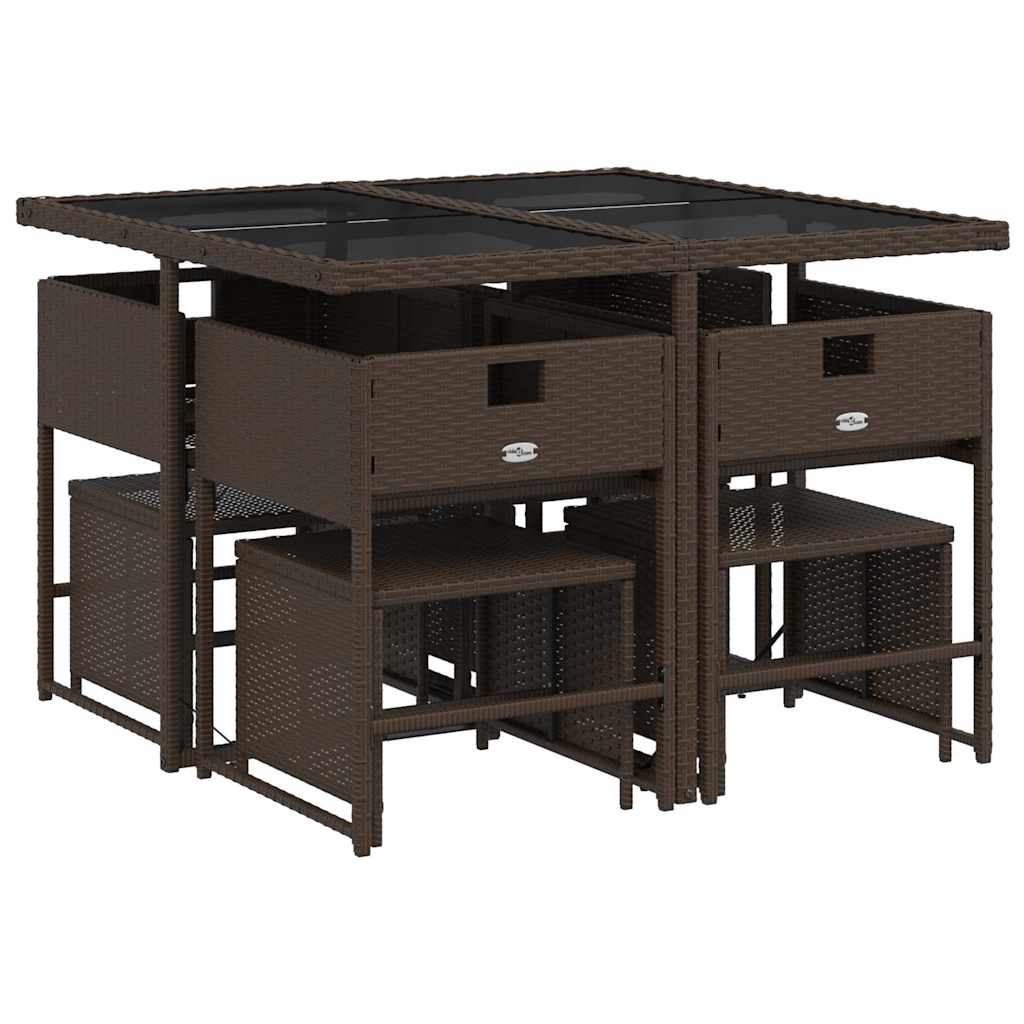 vidaXL Σετ Τραπεζαρίας Κήπου 9 τεμ. Καφέ Συνθετικό Ρατάν με Μαξιλάρια