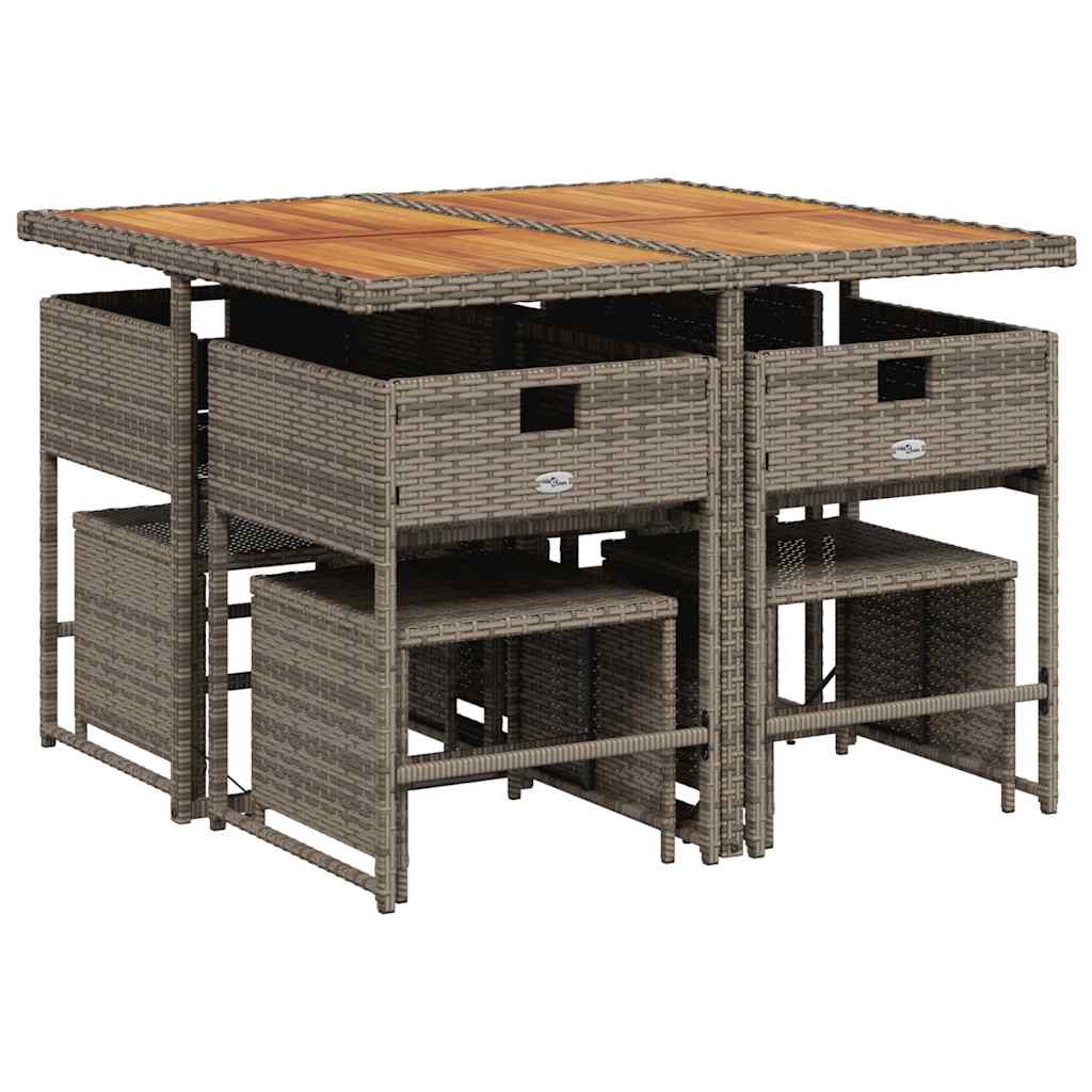 vidaXL Σετ Τραπεζαρίας Κήπου 9 τεμ. Γκρι Συνθ. Ρατάν με Μαξιλάρια