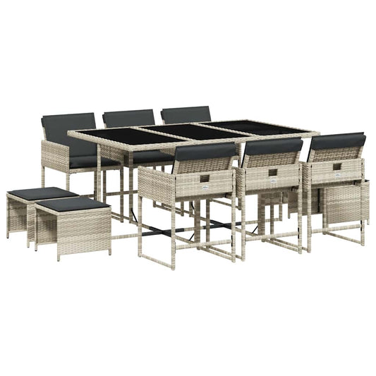 vidaXL Σετ Τραπεζαρίας Κήπου 11 τεμ. Αν. Γκρι Συνθ. Ρατάν με Μαξιλάρια