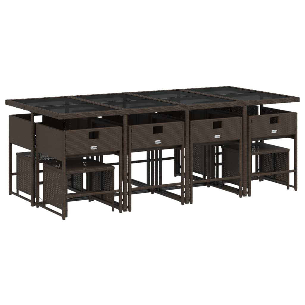 vidaXL Σετ Τραπεζαρίας Κήπου 13 τεμ. Καφέ από Συνθ. Ρατάν με Μαξιλάρια