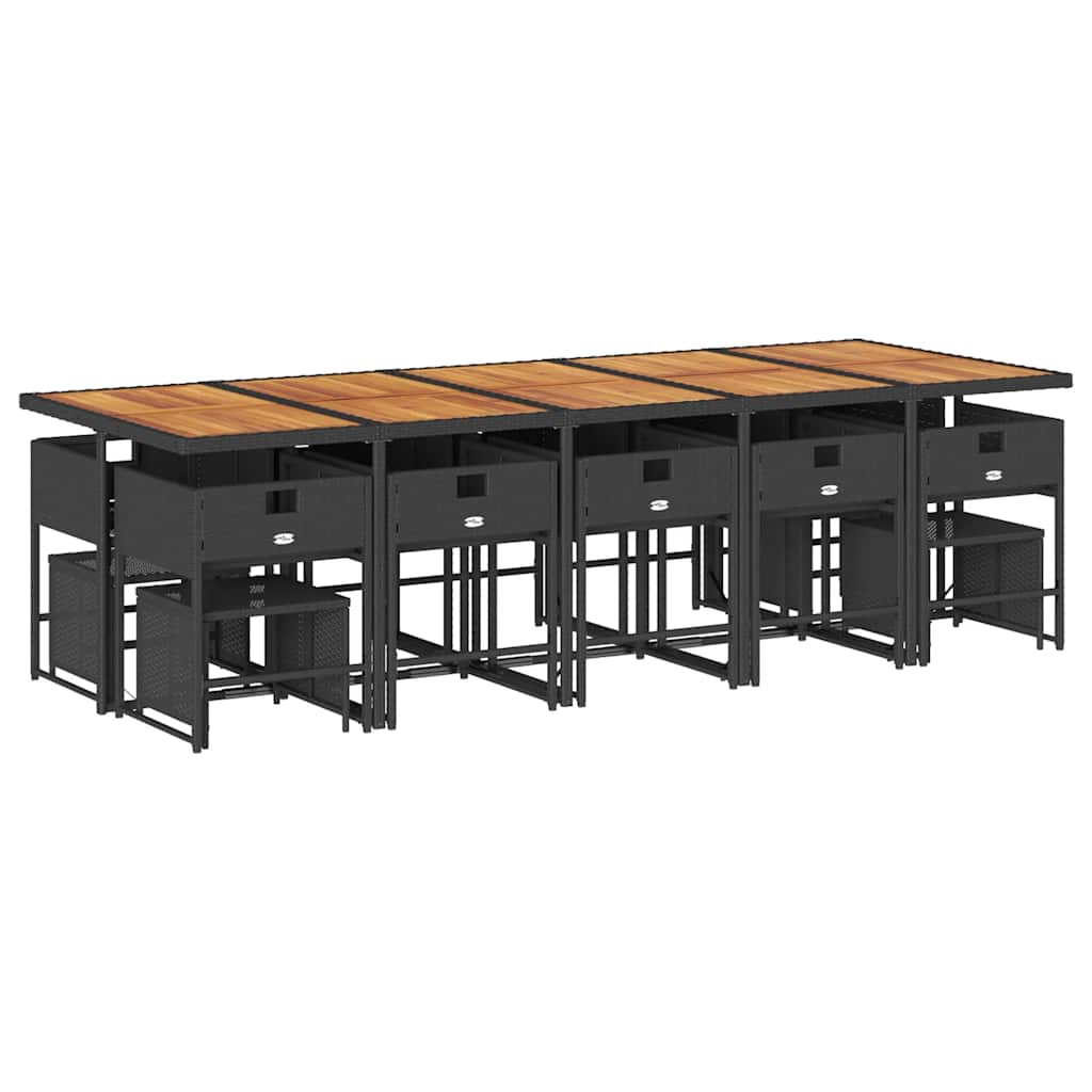 vidaXL Σετ Τραπεζαρίας Κήπου 15 τεμ Μαύρο από Συνθ. Ρατάν με Μαξιλάρια