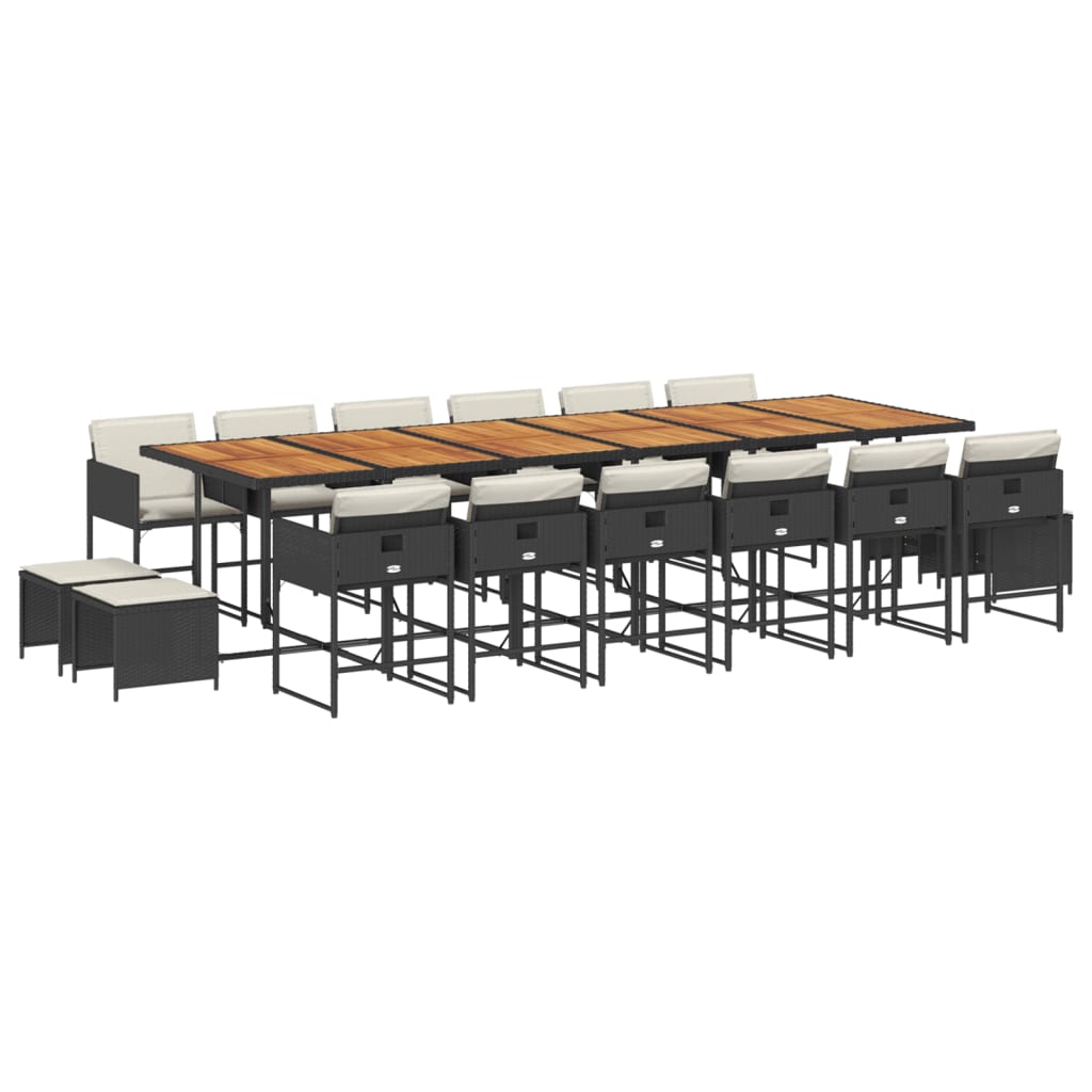 vidaXL Σετ Τραπεζαρίας Κήπου 17 τεμ Μαύρο από Συνθ. Ρατάν με Μαξιλάρια