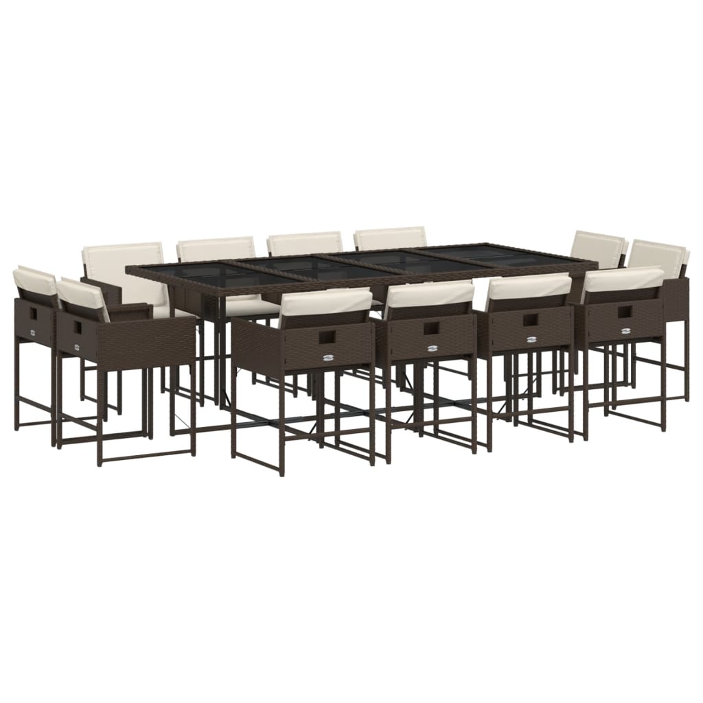 vidaXL Σετ Τραπεζαρίας Κήπου 13 τεμ. Καφέ από Συνθ. Ρατάν με Μαξιλάρια