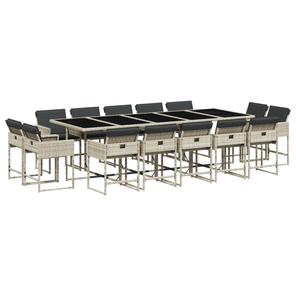 vidaXL Σετ Τραπεζαρίας Κήπου 15 τεμ. Αν. Γκρι Συνθ. Ρατάν με Μαξιλάρια