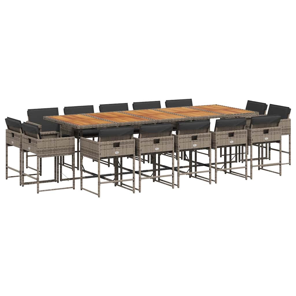 vidaXL Σετ Τραπεζαρίας Κήπου 15 τεμ. Γκρι Συνθετικό Ρατάν με Μαξιλάρια