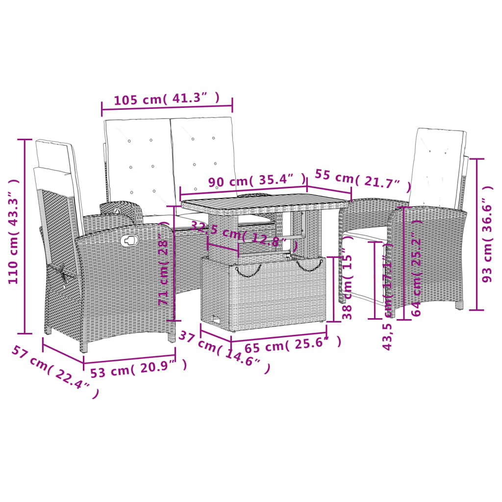 vidaXL Σετ Τραπεζαρίας Κήπου με Μαξιλάρια 4 τεμ. Μαύρο από Συνθ. Ρατάν