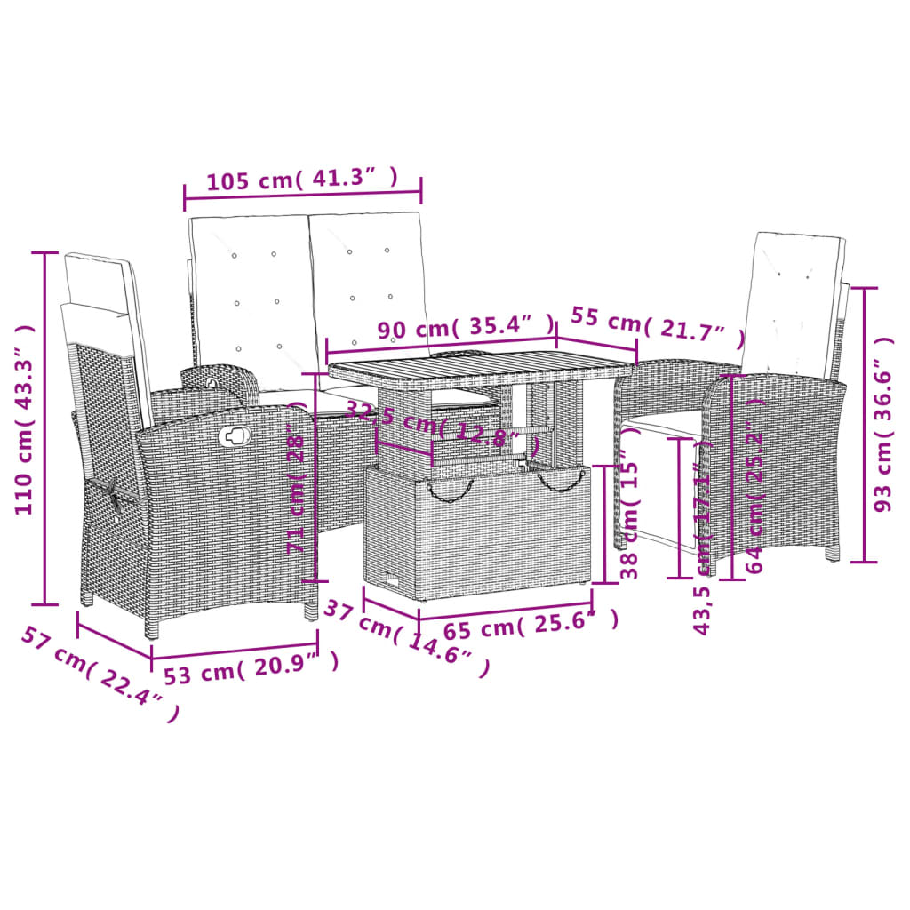 vidaXL Σετ Τραπεζαρίας Κήπου 4 τεμ. Γκρι Συνθετικό Ρατάν με Μαξιλάρια