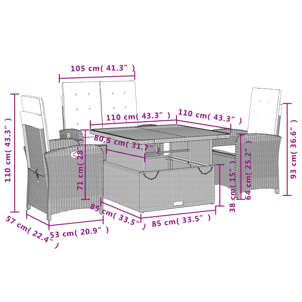 vidaXL Σετ Τραπεζαρίας Κήπου 4 τεμ. Μπεζ Συνθετικό Ρατάν με Μαξιλάρια