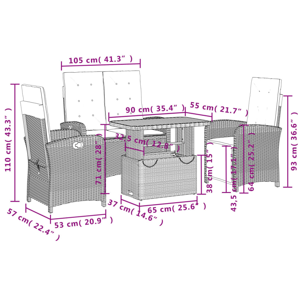 vidaXL Σετ Τραπεζαρίας Κήπου 4 τεμ. Μπεζ Συνθετικό Ρατάν με Μαξιλάρια