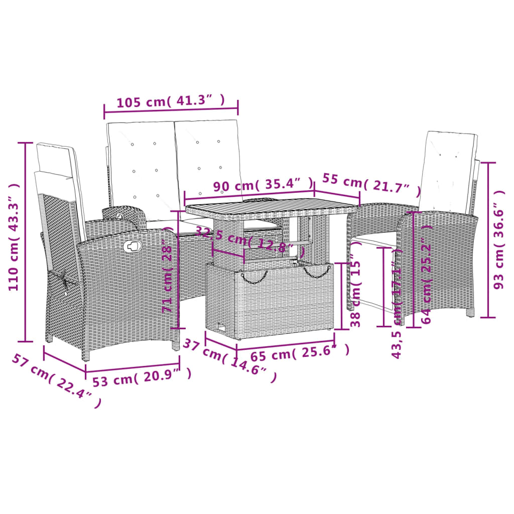 vidaXL Σετ Τραπεζαρίας Κήπου 4 τεμ. Μπεζ Συνθετικό Ρατάν με Μαξιλάρια