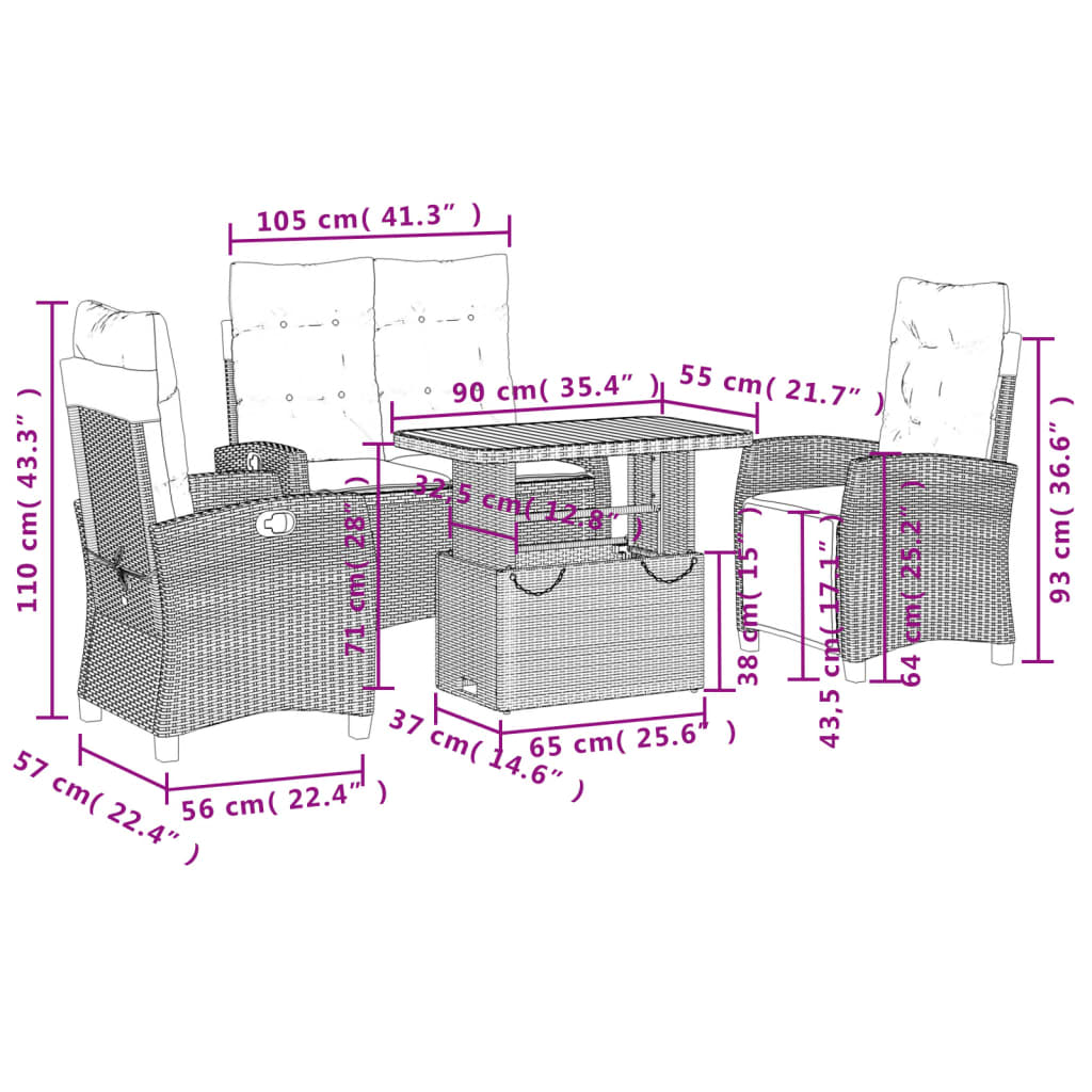 vidaXL Σετ Τραπεζαρίας Κήπου με Μαξιλάρια 4 τεμ. Μαύρο από Συνθ. Ρατάν
