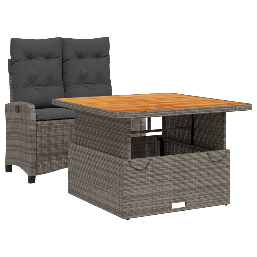 vidaXL Σετ Τραπεζαρίας Κήπου 2 τεμ. Γκρι Συνθ. Ρατάν με Μαξιλάρια