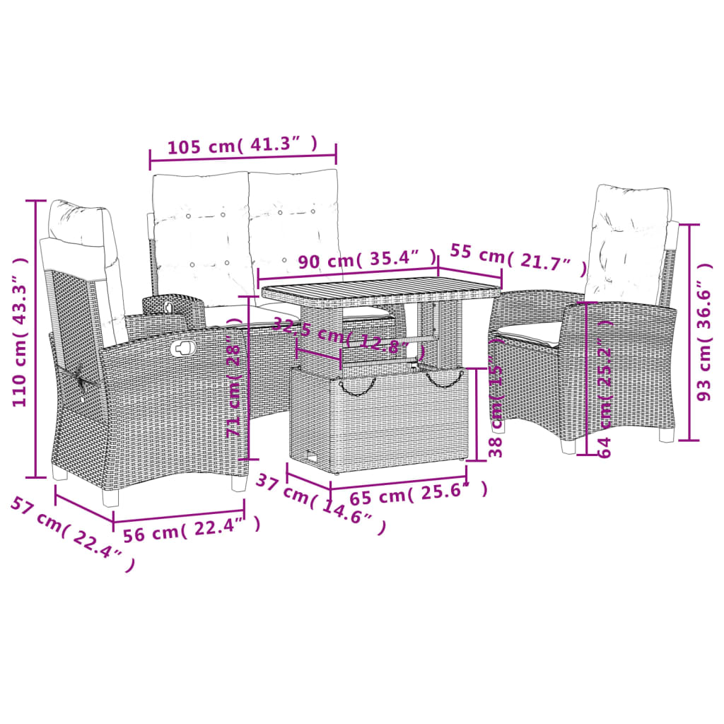 vidaXL Σετ Τραπεζαρίας Κήπου 4 τεμ. Γκρι Συνθετικό Ρατάν με Μαξιλάρια
