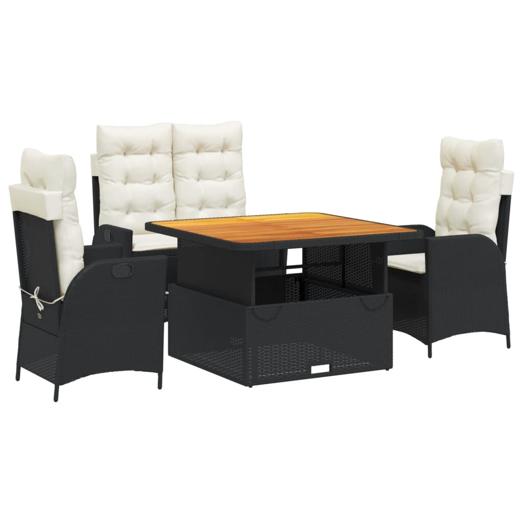 vidaXL Σετ Τραπεζαρίας Κήπου με Μαξιλάρια 4 τεμ. Μαύρο από Συνθ. Ρατάν