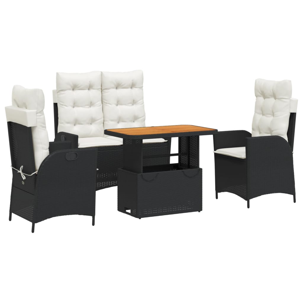 vidaXL Σετ Τραπεζαρίας Κήπου με Μαξιλάρια 4 τεμ. Μαύρο από Συνθ. Ρατάν